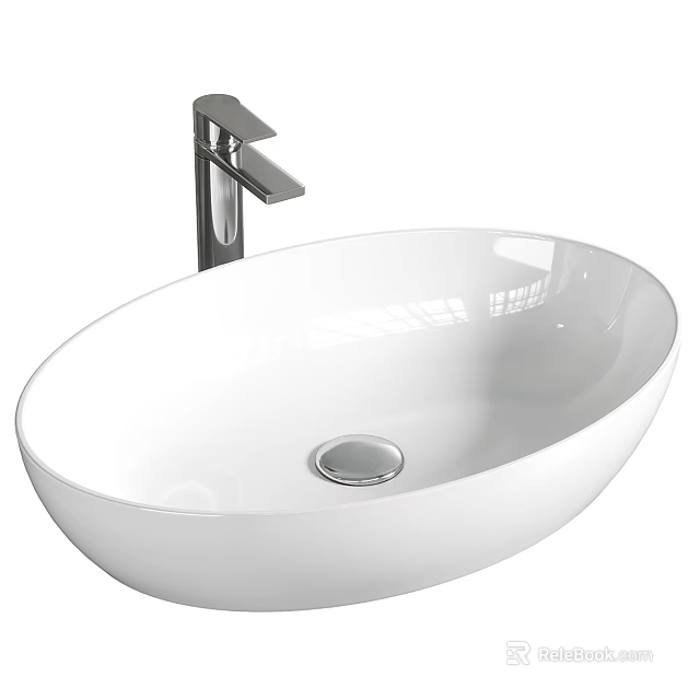 Elegant Modern White Oval Shaped Countertop Washbasin With Silver Faucet 3d model 