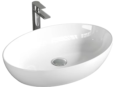 Elegant Modern White Oval Shaped Countertop Washbasin With Silver Faucet 3d model