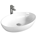 Elegant Modern White Oval Shaped Countertop Washbasin With Silver Faucet