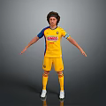 Man Wearing Yellow Soccer Jersey With Blue Sleeves Timer Logo Yellow Shorts And White Cleats