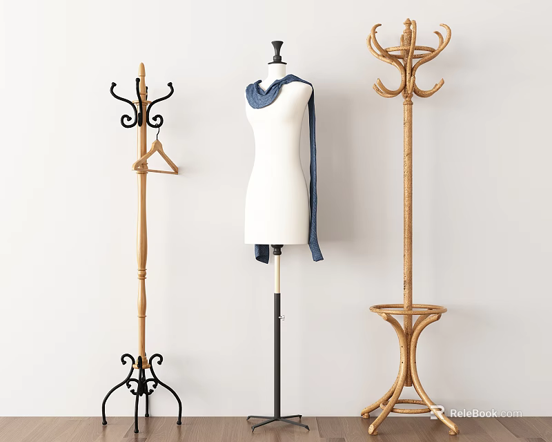 Different Types of Standing Hangers Featuring Metal Frame Mannequin and Multi Hook Design 3d model 