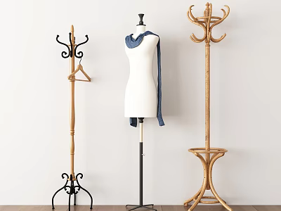 Different Types of Standing Hangers Featuring Metal Frame Mannequin and Multi Hook Design 3d model