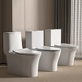 Three Stylish White Toilets with Modern Design in Bathroom Interior Space