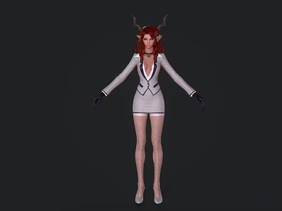 Game Movie Character Featuring Red Hair Horns White Blazer Short Skirt And Fishnet Stockings 3d model