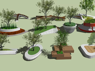 Creative Tree Planter Design Ideas With Various Shapes And Materials In Garden Landscape 3d model