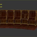 Red Carved Wooden Leisure Chairs With Multiple Seats On Platform Base Against Gray Background