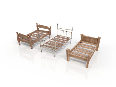 Three Wooden And Metal Bed Frames For Bedroom Furniture Simple Design 3d model