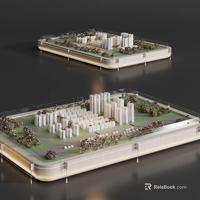 Sand Table Model with Detailed Urban Building Structures and Green Landscape 3d model 