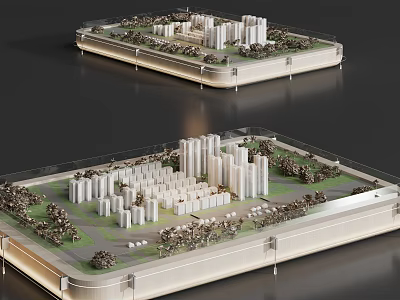 Sand Table Model with Detailed Urban Building Structures and Green Landscape 3d model