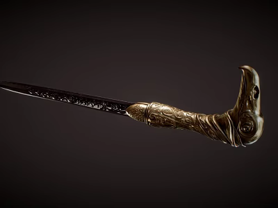 Antique Ornate Sword With Golden Carved Handle Intricate Patterns And Black Gem 3d model