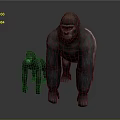 Realistic Adult and Baby Gorillas Standing 3D Render on Gray Background