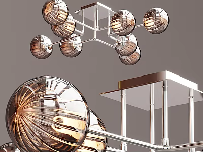 Modern Stylish Ceiling Light With Metal Geometric Frame And Multiple Glass Spherical Shades 3d model