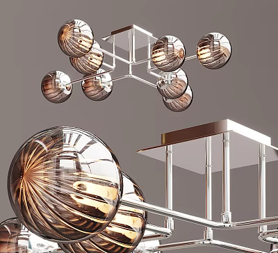 Modern Stylish Ceiling Light With Metal Geometric Frame And Multiple Glass Spherical Shades 3d model