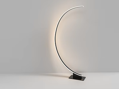 Modern Curved Floor Lamp with Silver Metal Frame Black Base and Soft Lighting 3d model