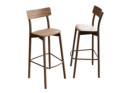 Modern Wooden Bar Stools With Backrest And Comfortable Seats Design 3d model