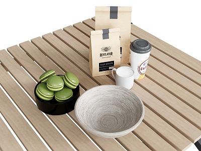 Tableware Coffee Cup Paper Cup Macaroon Plate Coffee Packaging Bag 3d model