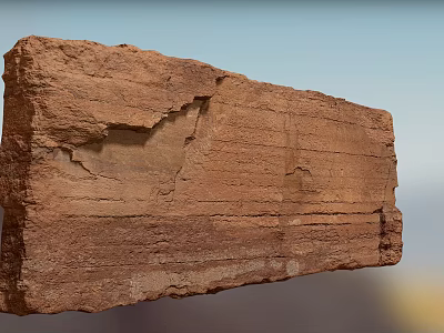 Natural Red Brown Rock With Cracks And Layered Texture Against Blurred Blue Sky Background 3d model