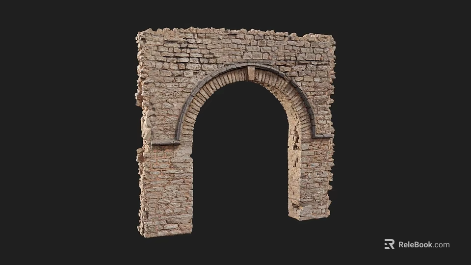 Ancient Ruined Stone Archway With Weathered Brick Structure And Architectural Details 3d model 