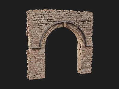Ancient Ruined Stone Archway With Weathered Brick Structure And Architectural Details 3d model
