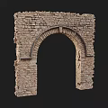 Ancient Ruined Stone Archway With Weathered Brick Structure And Architectural Details