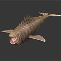 Realistic Pink Aquatic Animal With Sharp Spikes Open Mouth And Fins