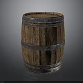Classic Rustic Wooden Barrel With Metal Hoops And Natural Wood Texture