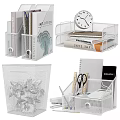 Mesh Decorative Ornament Set For Office Desktop With Pen Holder File Rack Clock Trash Bin