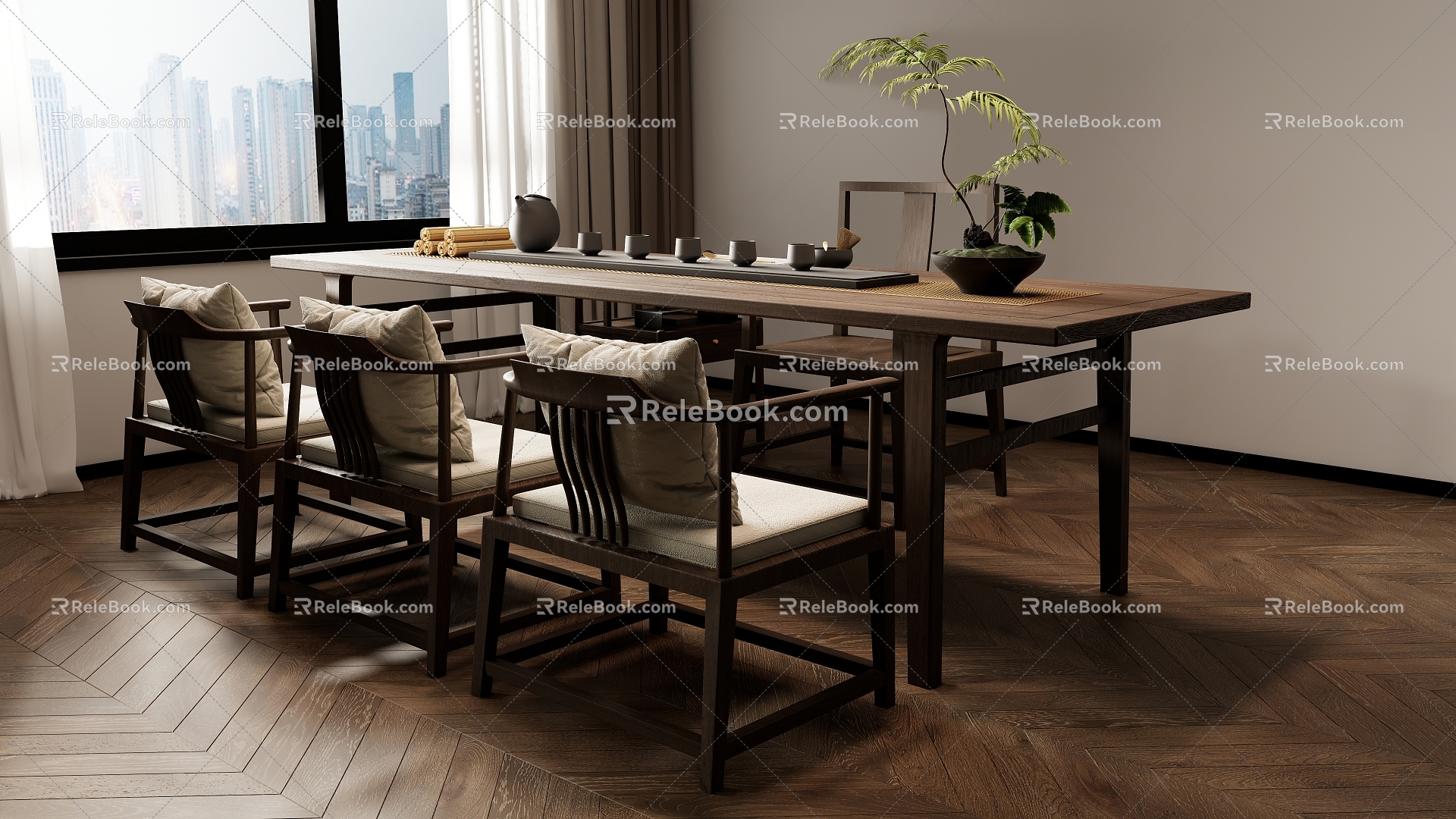 New Chinese Tea Table and Chair Combination Tea Table Tea Table 3d model