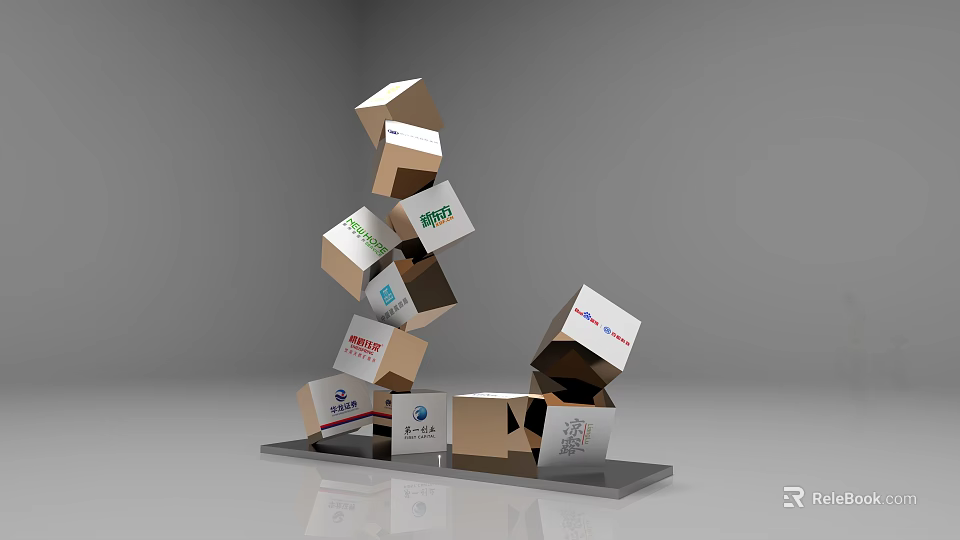 Retail Product Display Stack With Stacked Branded Cubes On Platform 3d model