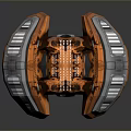 Orange Futuristic Mechanical Device With Complex Metallic Structure And Core Details