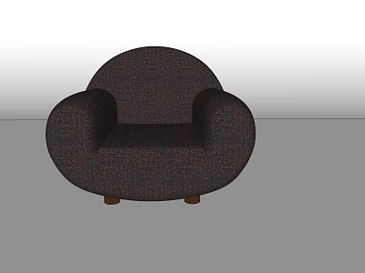 Dark Brown Textured Fabric Single Seater Sofa With Rounded Armrests And Wooden Legs 3d model