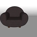 Dark Brown Textured Fabric Single Seater Sofa With Rounded Armrests And Wooden Legs