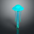 3D Model of Blue Jellyfish With Umbrella Shaped Body And Long Tentacles On Dark Background
