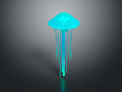 3D Model of Blue Jellyfish With Umbrella Shaped Body And Long Tentacles On Dark Background 3d model