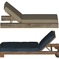 Wooden Lounge Chair with Adjustable Backrest Beige and Navy Blue Cushions