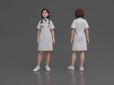 Woman Wearing White Uniform With Stethoscope Short Hair Front and Back Views White Shoes 3d model