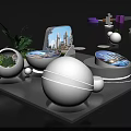 Modern Display Shelves With White Spherical Decor Green Plants And Circular Show Platforms
