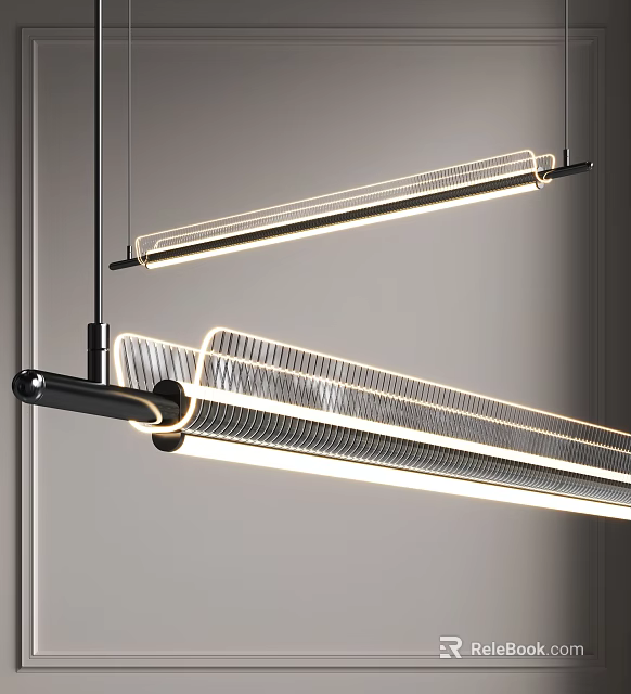Modern Long Linear Pendant Lights With Sleek Metal Frame And Warm LED Glow 3d model 