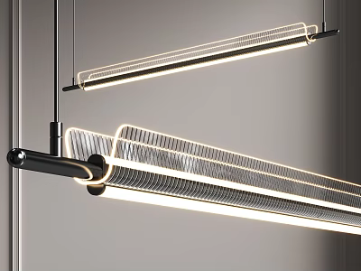 Modern Long Linear Pendant Lights With Sleek Metal Frame And Warm LED Glow 3d model