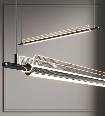 Modern Long Linear Pendant Lights With Sleek Metal Frame And Warm LED Glow 3d model