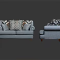 Light Blue Two Seater Sofas With Geometric Patterned Decorative Pillows Modern Style 3d model