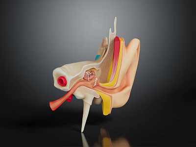 Detailed 3D Ear Anatomy Model With Color Labeled Internal Structures 3d model