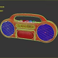 Red Retro Digital Radio With Blue Speakers Yellow Control Panel And White Buttons