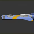 3D Rendering of Blue Yellow Gray Cosmic Spacecraft with Twin Fuselage Design