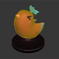Cute Orange Bird Figurine With Yellow Beak Black Eyes Blue Wings On Black Base