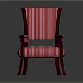 Comfortable Classic Armchair With Red And White Striped Fabric And Wooden Legs