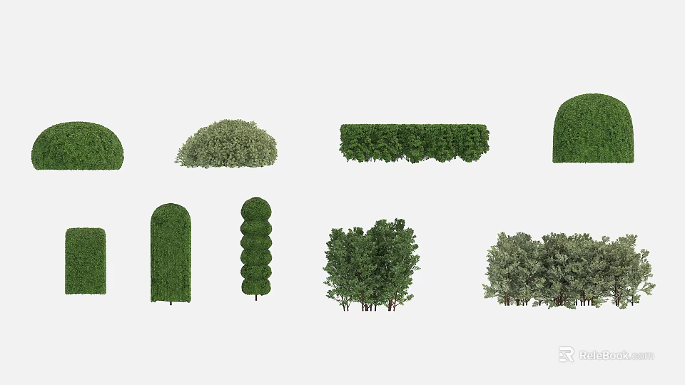 Various Shaped Bushes For Garden Landscaping Featuring Round Spiral And Arch 3d model 