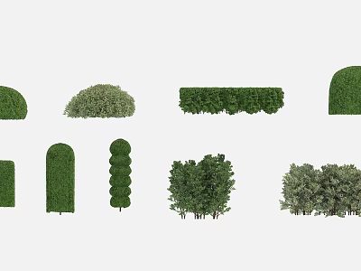 Various Shaped Bushes For Garden Landscaping Featuring Round Spiral And Arch 3d model