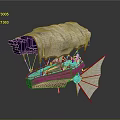 Steampunk Flying Vessel with White Canvas Canopy Purple Interior Wooden Structure and White Wings