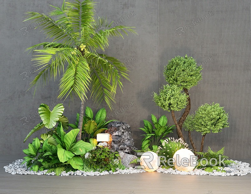 Courtyard landscape plant sketch plant pile green plant flower border model